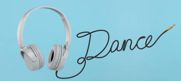 istock Headphones with dance cable on blue background 1197887123