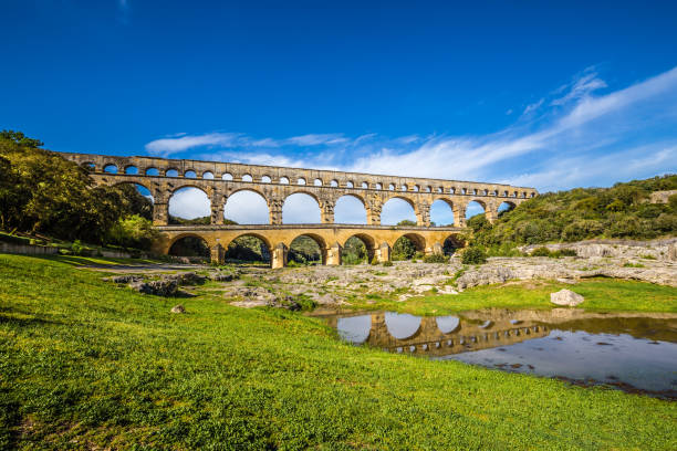 Roman Aqueduct Pont du Gard - Nimes, France stock photo