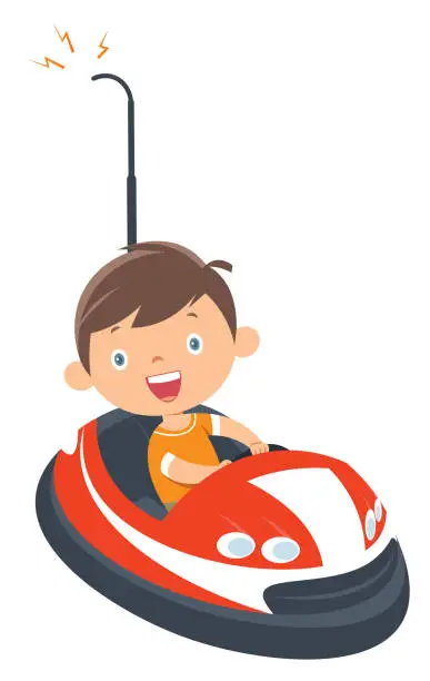 Vector illustration of Little boy riding a bumper car