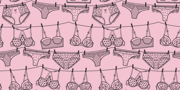 ilustrações, clipart, desenhos animados e ícones de padrão de lingerie vetorial em rosa e preto - lingerie