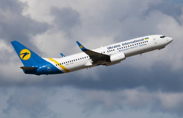 Ukraine International Airlines Boeing 737-800 UR-PSX passenger plane departure and take off at Budapest Airport Budapest / Hungary - May 15, 2018: Ukraine International Airlines Boeing 737-800 UR-PSX passenger plane departure and take off at Budapest Airport boeing 737 photos stock pictures, royalty-free photos & images
