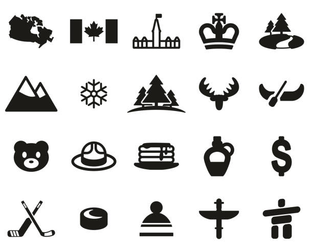 カナダ カントリー&カルチャー アイコン ブラック &ホワイト セット ビッグ - canadian icon点のイラスト素材／クリップアート素材／マンガ素材／アイコン素材