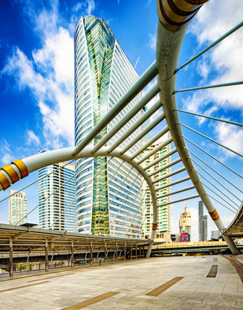 istock Bangkok Silom Skywalk wide angle view with modern skyscraper 1197900059