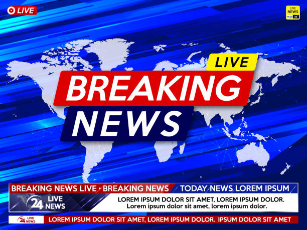 istock Background screen saver on breaking news. Breaking news live on world map on the blue background. 1197900499