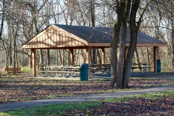 istock Empty Wood Picnic Shelter 1197901621