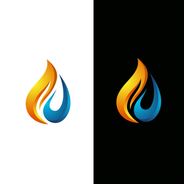 ilustrações de stock, clip art, desenhos animados e ícones de flame and water drop colorful vector template - natural gas flame fuel and power generation heat