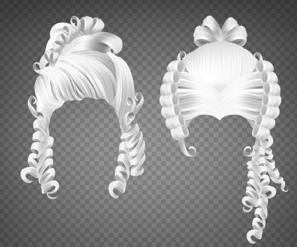 ilustrações, clipart, desenhos animados e ícones de peruca encaracolada branca da menina, penteado rococó das mulheres - princess hairstyle baroque style women