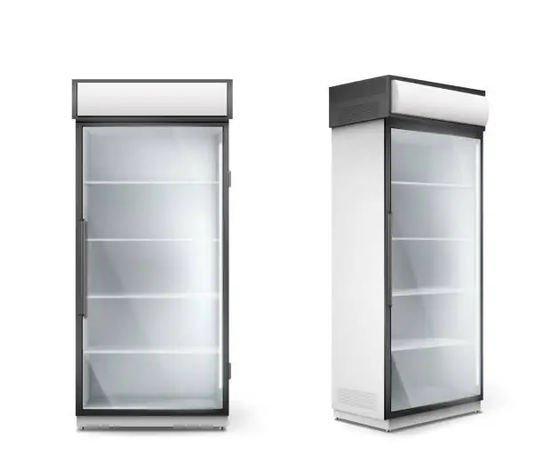 Vector illustration of Empty refrigerator with transparent glass door