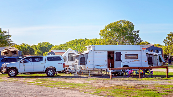 Mackay, Queensland, Australia - December 2019: A holidaymakers caravan on site at a tourist van park