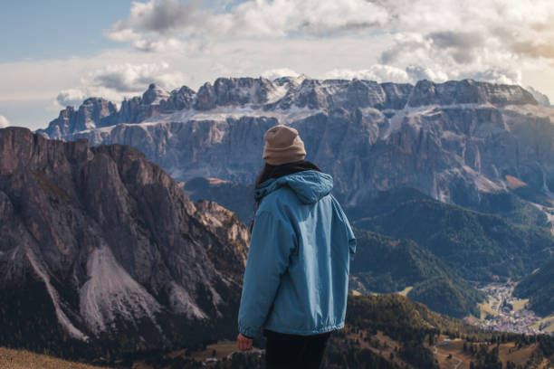 istock Girl in Knit Hat in Dolomites Mountains 1197909445