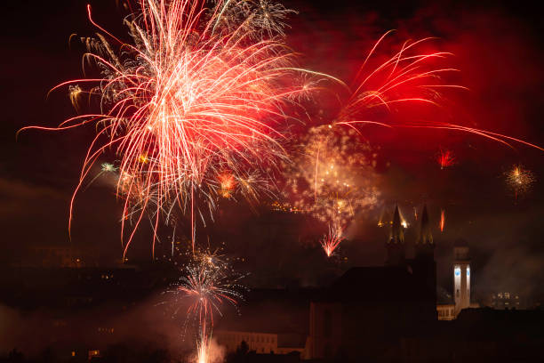 istock new year fireworks against the night sky 1197912515