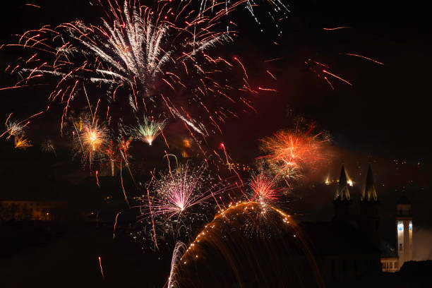 istock new year fireworks against the night sky 1197912520