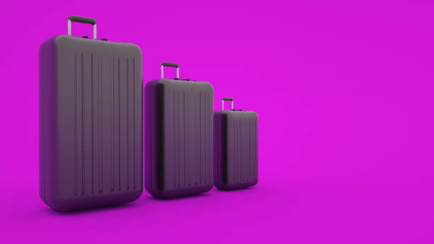 istock Three suitcases isolated on pink background, 3d illustration 1197913380