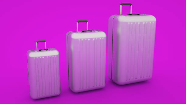 istock Three suitcases isolated on pink background, 3d illustration 1197913387