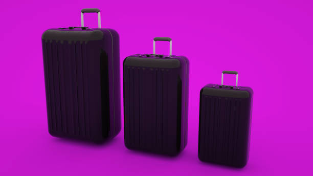 istock Three suitcases isolated on pink background, 3d illustration 1197913393