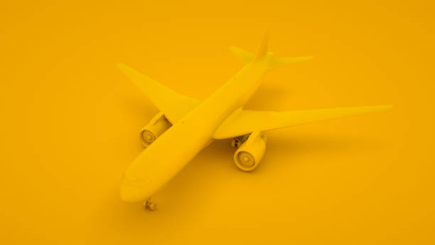 istock Airplane on yellow background. minimal idea concept, 3d illustration 1197913403