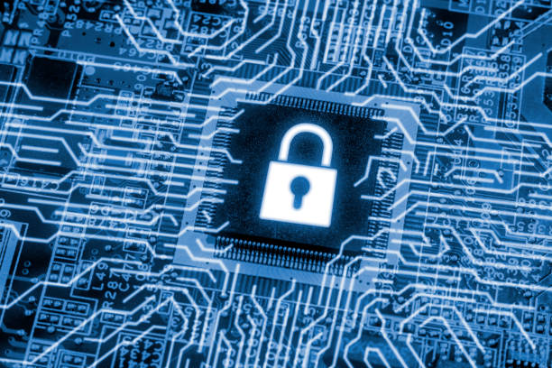 istock electric chip on a green circuit board close up, pcb d 1197916320