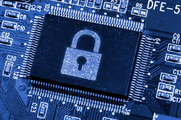 istock electric chip on a green circuit board close up, pcb d 1197916326