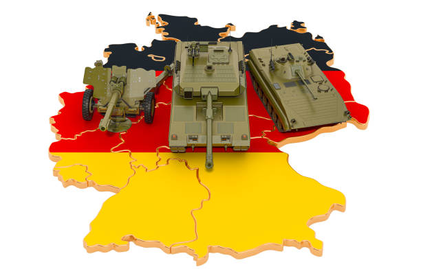 istock Combat vehicles on German map. Military defence of Germany concept, 3D rendering isolated on white background 1197919247