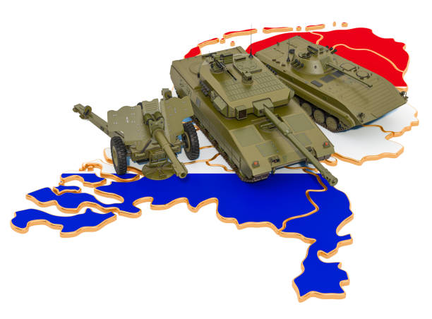 istock Combat vehicles on the Netherlands map. Military defence of Netherlands concept, 3D rendering isolated on white background 1197919507