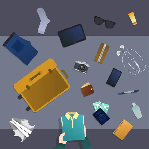 Vector illustration of Someone packing his stuff for travel