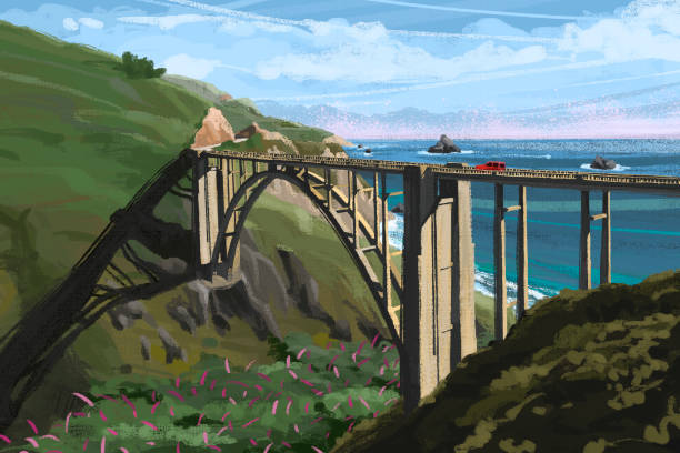 bixby creek bridge, route 1 in kalifornien, usa - california highway 1 stock-grafiken, -clipart, -cartoons und -symbole