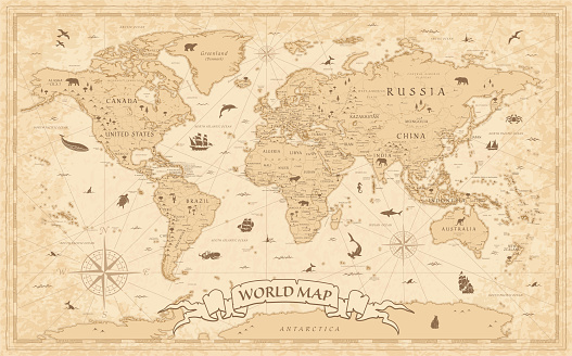 Detailed Vintage Old-Style World Map - vector illustration - layers