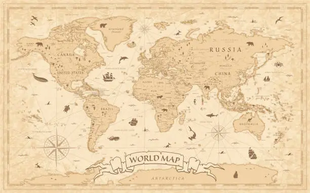 Vector illustration of World Map Vintage Old-Style - vector - layers