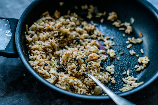 istock Turkish Stuffed Rice with Currants for Preparing Dolma in Pan with Spoon / Pilav or Pilaf 1197921728