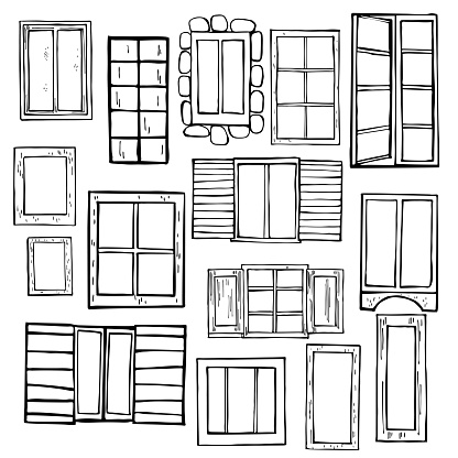 Hand drawn windows.  Vector sketch  illustration.