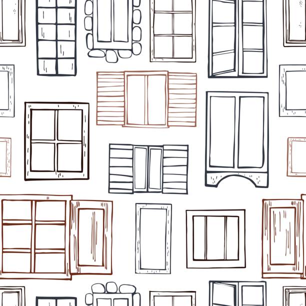 ilustrações, clipart, desenhos animados e ícones de janelas desenhadas à mão.  padrão de vector sem costura - abstract architecture decor decoration