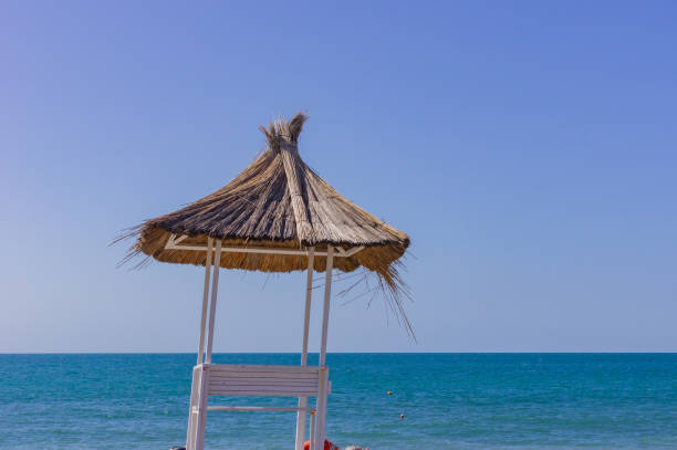 istock lifeguard tower on the beach against blue sky 1197926104