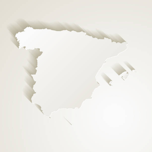 illustrations, cliparts, dessins animés et icônes de carte d'espagne avec l'effet de coupure de papier sur le fond blanc - spain map three dimensional shape cartography