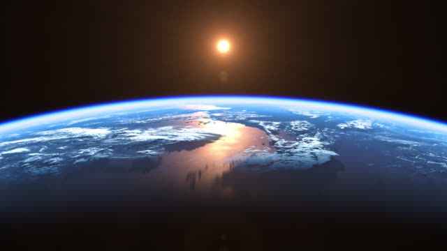 Sun Above Planet Earth. View From Space. 4K. Seamless Looped.
