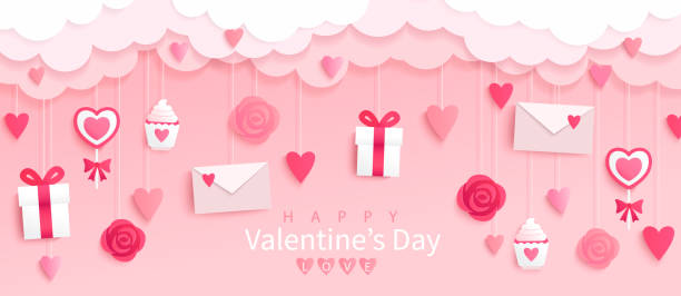 ilustrações de stock, clip art, desenhos animados e ícones de valentines day banner with gifts,hearts,letters. - santa letter