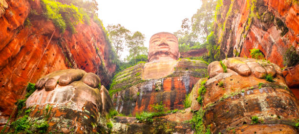 Giant Buddha in Leshan, Sichuan, China, view from bottom