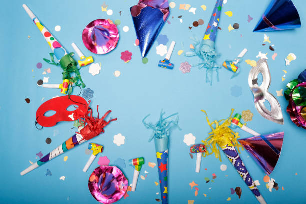istock Confetti and hats for the carnival party 1197930988