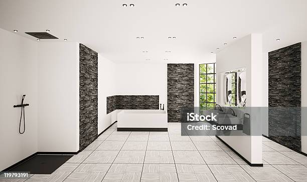 Bagno Moderno Interior 3d Rendering - Fotografie stock e altre immagini di Ambientazione interna - Ambientazione interna, Asciugamano, Bagno