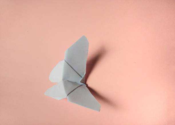 istock White paper butterfly on pink background. decorative concept 1197932359