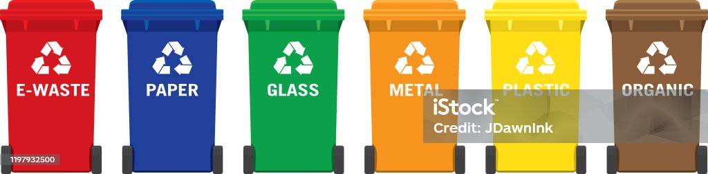 Set Of Modern Garbage Or Recycling Bins With Color Code Stock ...