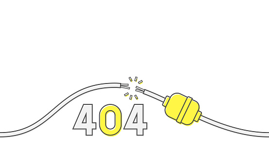 404 error page design concept. Damaged electric cable. Vector illustration
