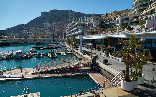 Monaco - April 05, 2019: View of Yacht club of Monaco.