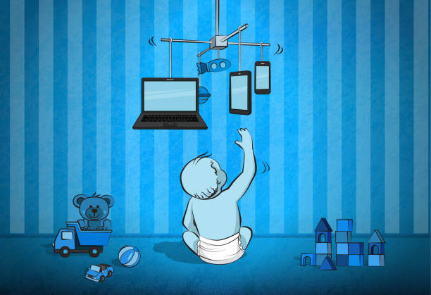 dziecko i technologia - uzależnienie stock illustrations