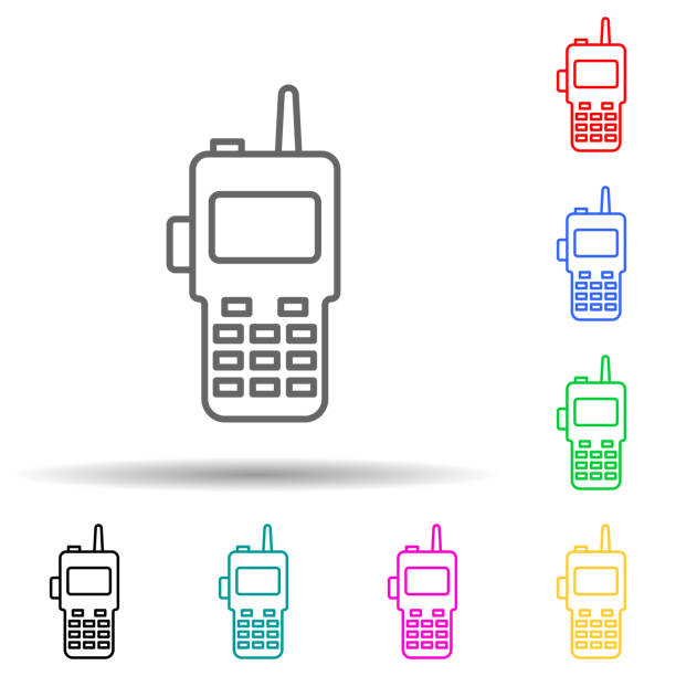 police walkie-talkie multi color style icon. Simple thin line, outline vector of crime Investigation icons for ui and ux, website or mobile application police walkie-talkie multi color style icon. Simple thin line, outline vector of crime Investigation icons for ui and ux, website or mobile application on white background radio symbols stock illustrations
