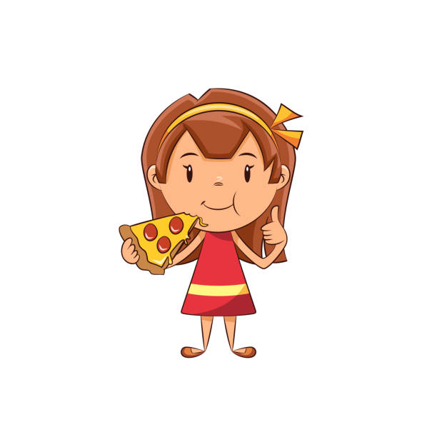 Girl Eating Pizza Showing Thumbs Up Stock Illustration - Download Image Now  - Child, Pizza, Thumbs Up - iStock