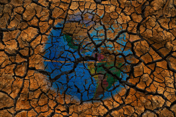 istock blue global map double exposure on drought red soil land in global warming or climate change environmental issue concept 1197944110