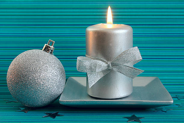istock Christmas candle and silver ball 119794473