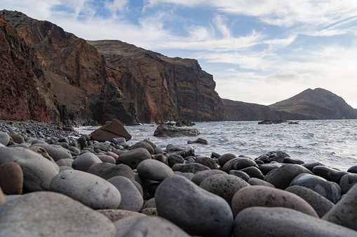 View from the rocky beach at Ponta de São Lourenço on the island of Madeira, Portugal.  This popular tourist destination is located on the easternmost part of the island.