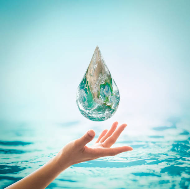 istock World ocean day,, saving water campaign, sustainable ecological ecosystems concept with green earth on woman's hands on blue sea background : Element of this image furnished by NASA 1197951270