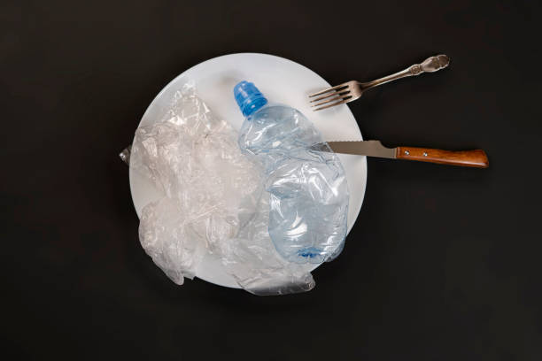 istock top view of plastic waste garbage in the white plate, knife and fork, save the environment from problems 1197955053